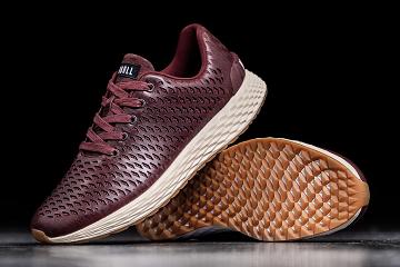 Burgundy Nobull Leather Runner Men's Running Shoes | CA O1107K